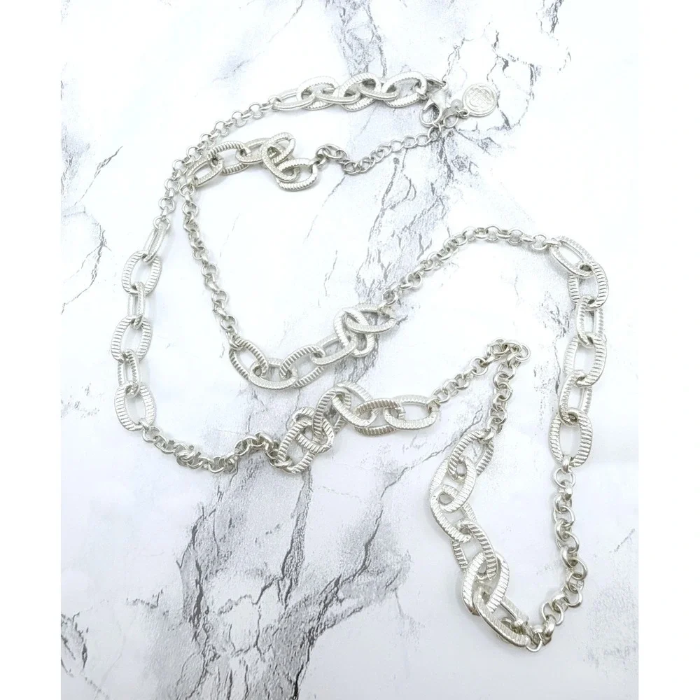 Dana Buchman Long Textured Silver Tone Mixed Link Chain Necklace 31–34